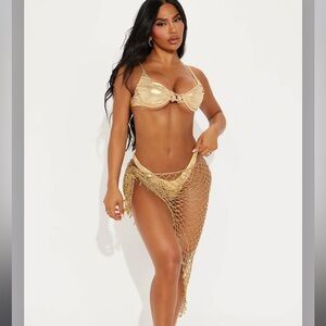 Gold Beaded Crochet Swim Cover-Up